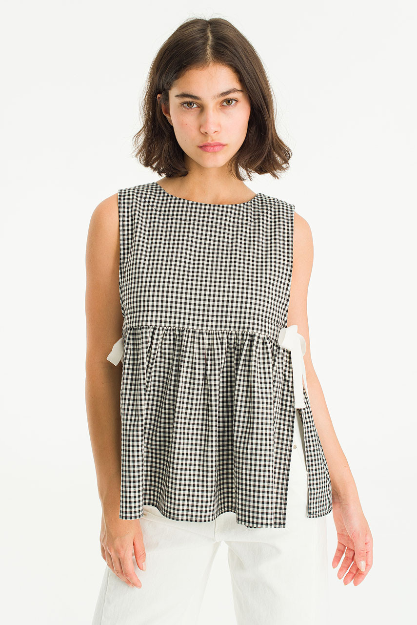 Faye Ribboned Vest, Black Gingham