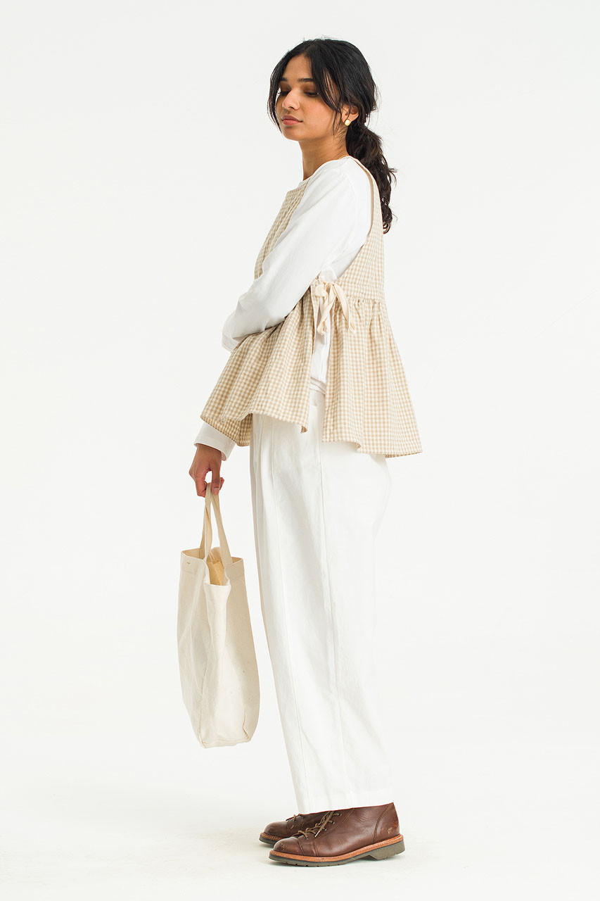 Faye Ribboned Vest, Beige Gingham