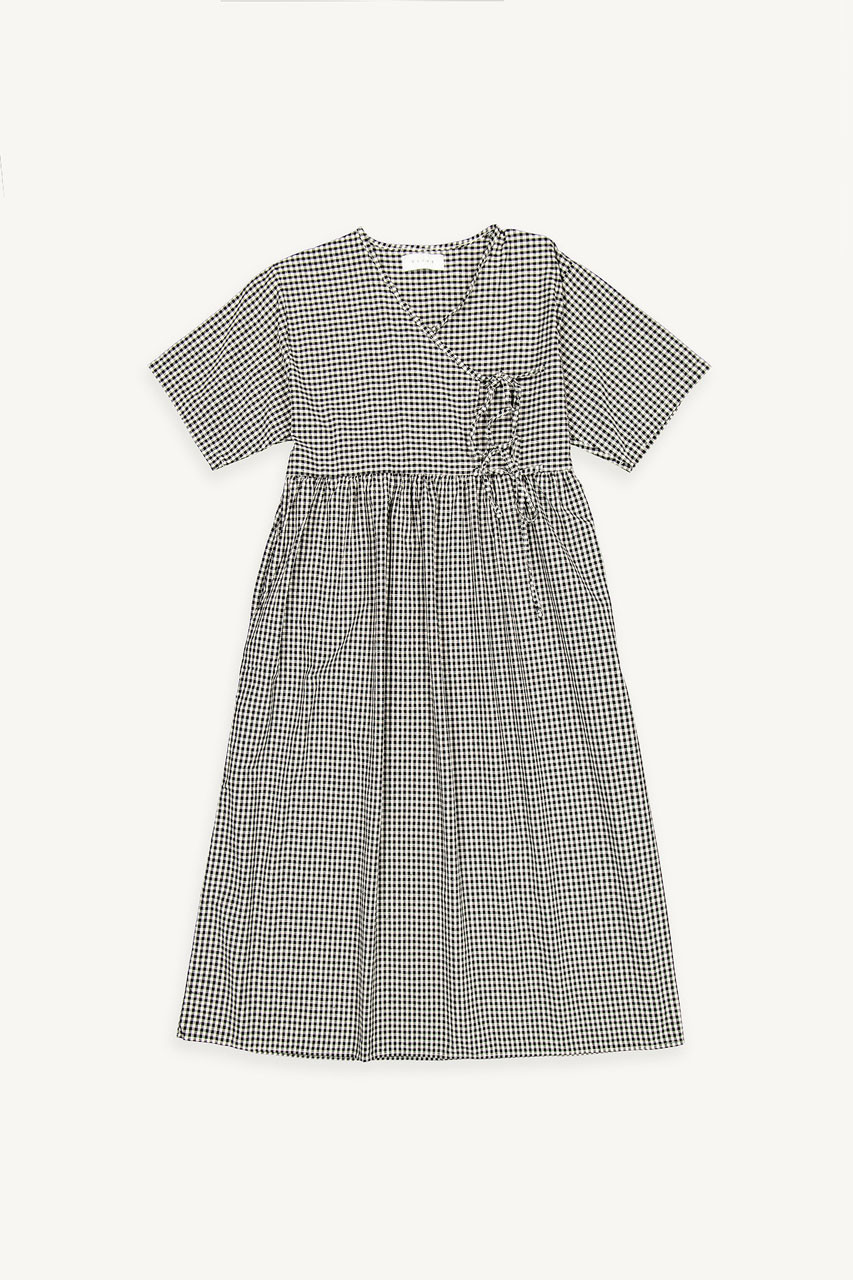 Faye Ribbon Dress, Gingham Black