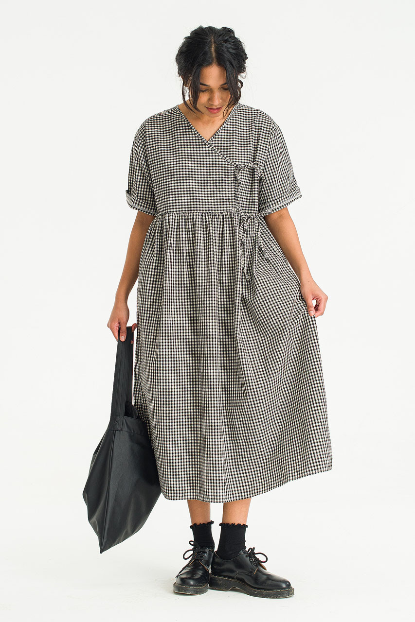 Faye Ribbon Dress, Gingham Black