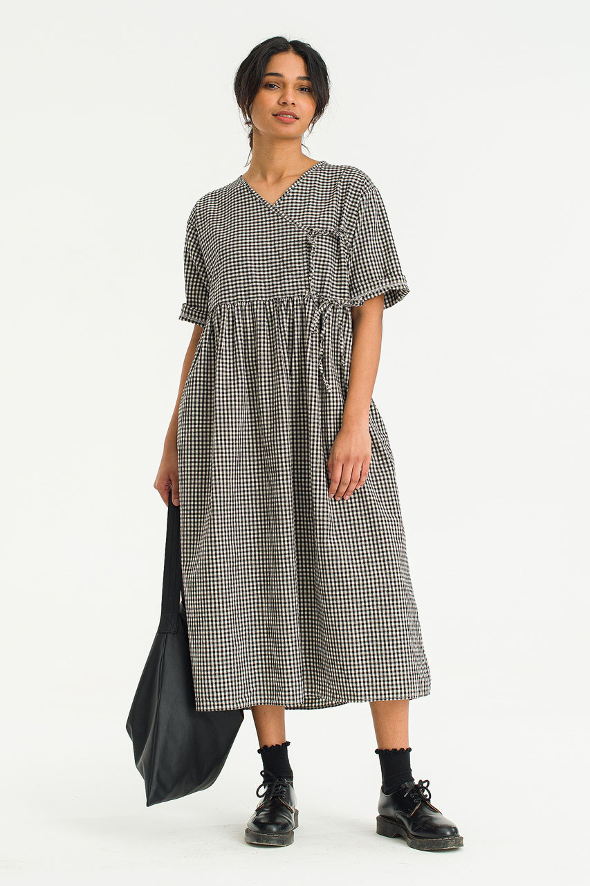 Faye Ribbon Dress, Gingham Black
