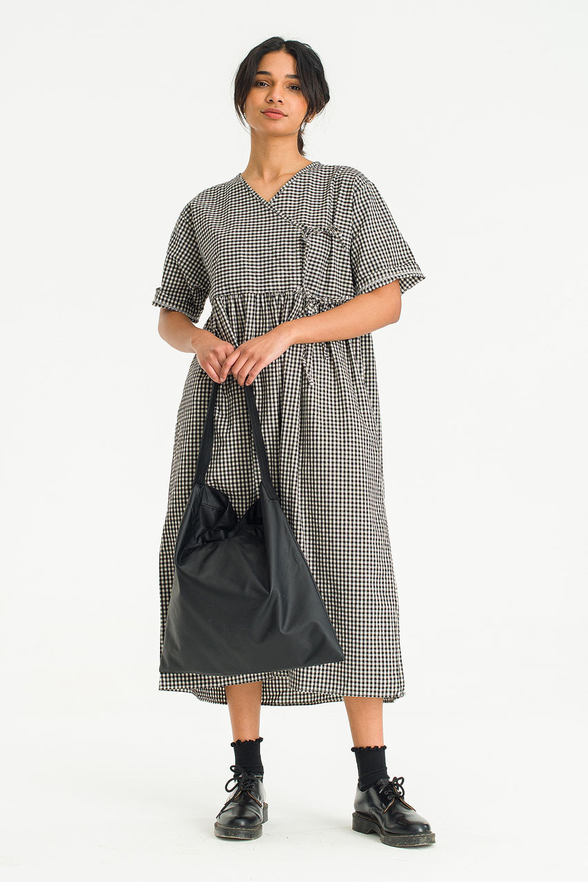 Faye Ribbon Dress, Gingham Black