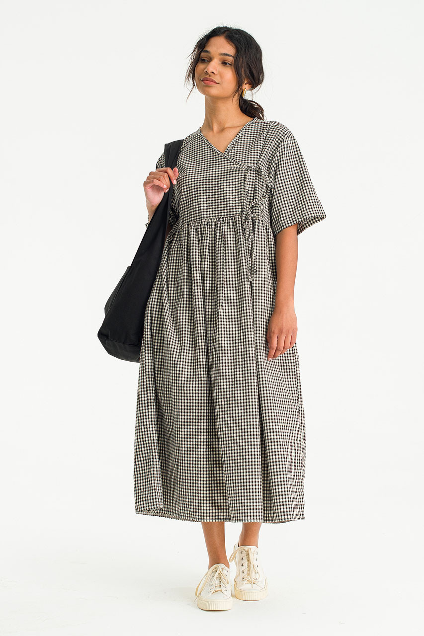 Faye Ribbon Dress, Gingham Black