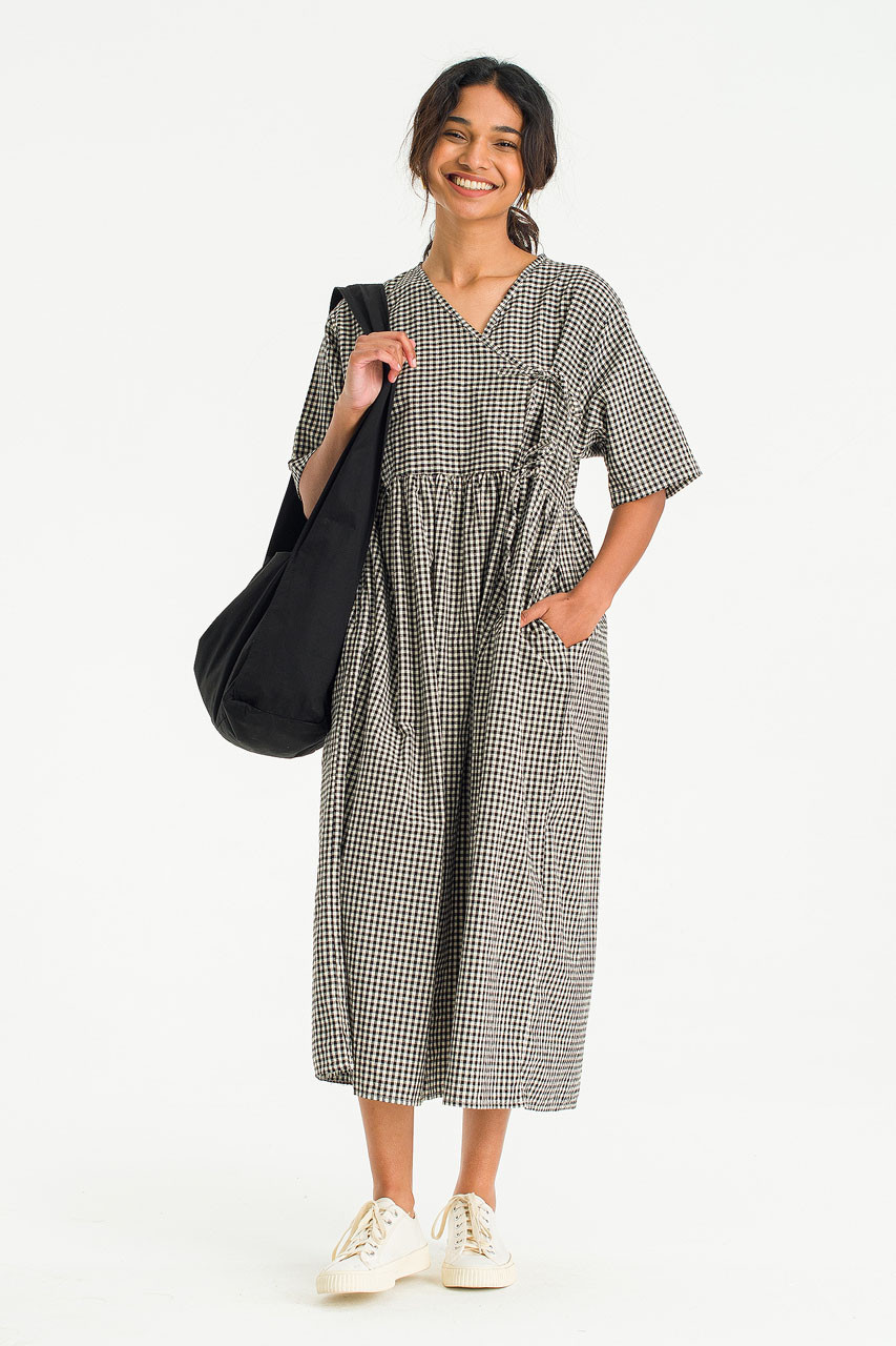 Faye Ribbon Dress, Gingham Black