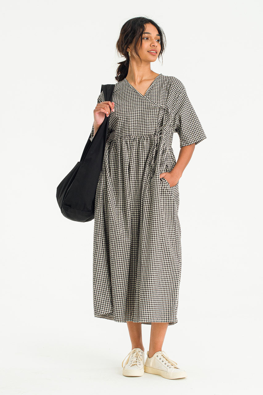 Faye Ribbon Dress, Gingham Black