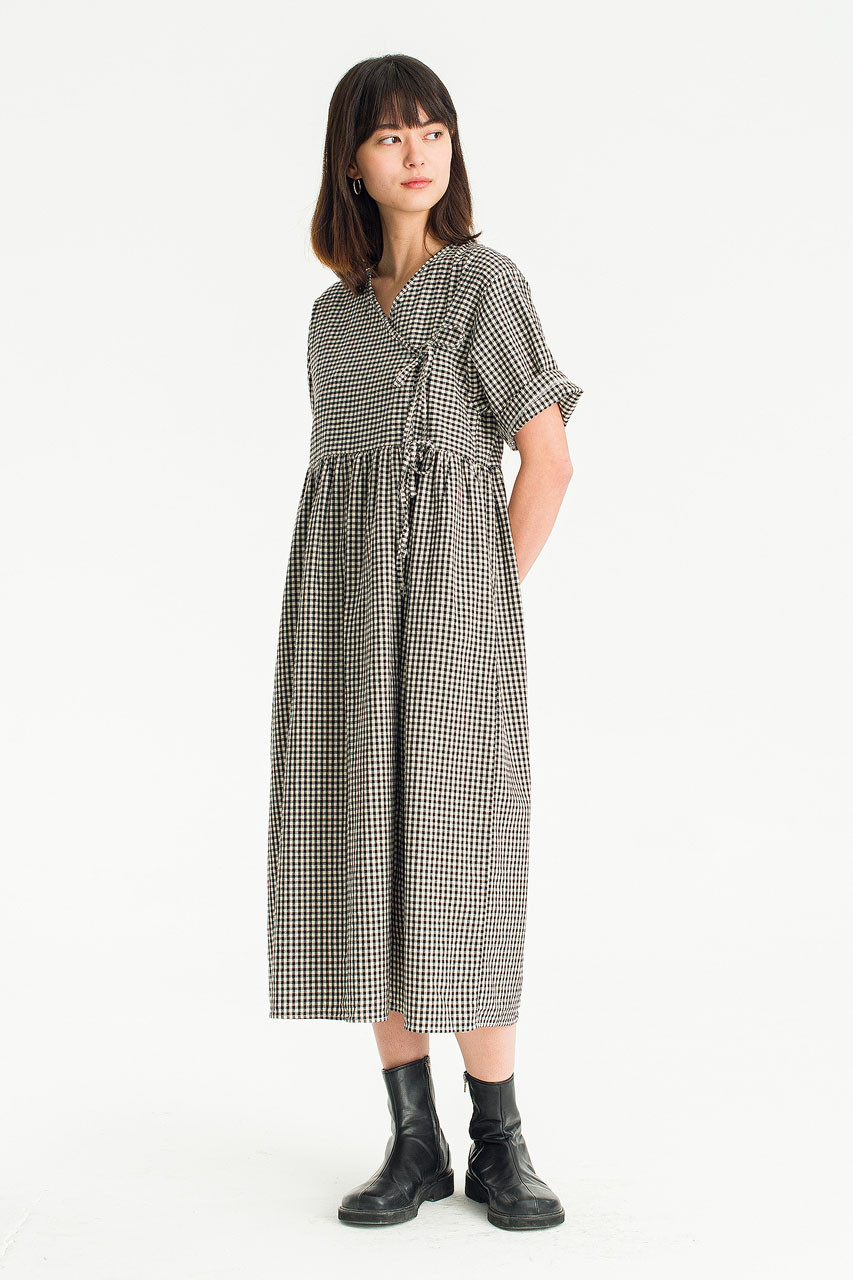 Faye Ribbon Dress, Gingham Black