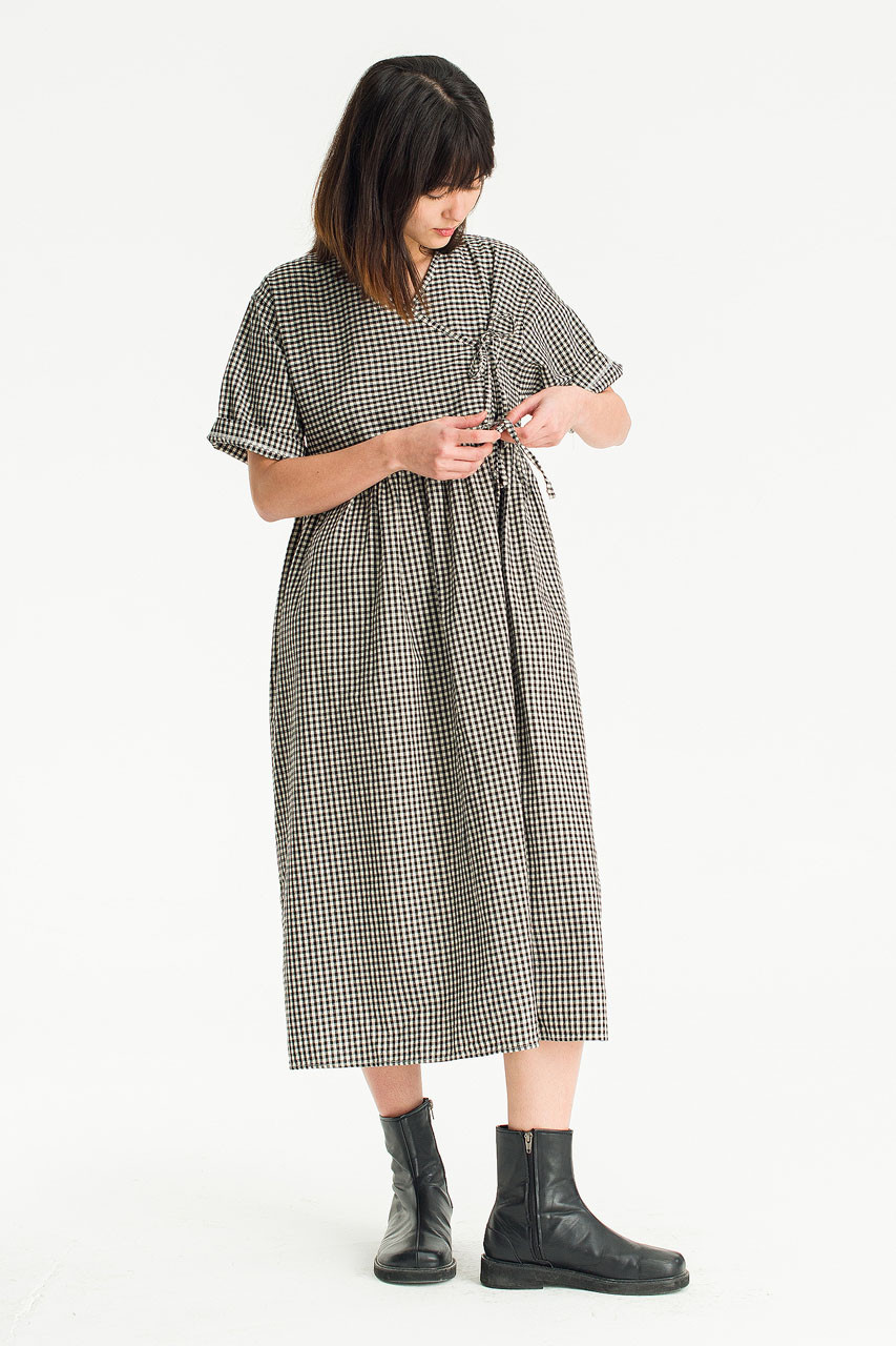 Faye Ribbon Dress, Gingham Black