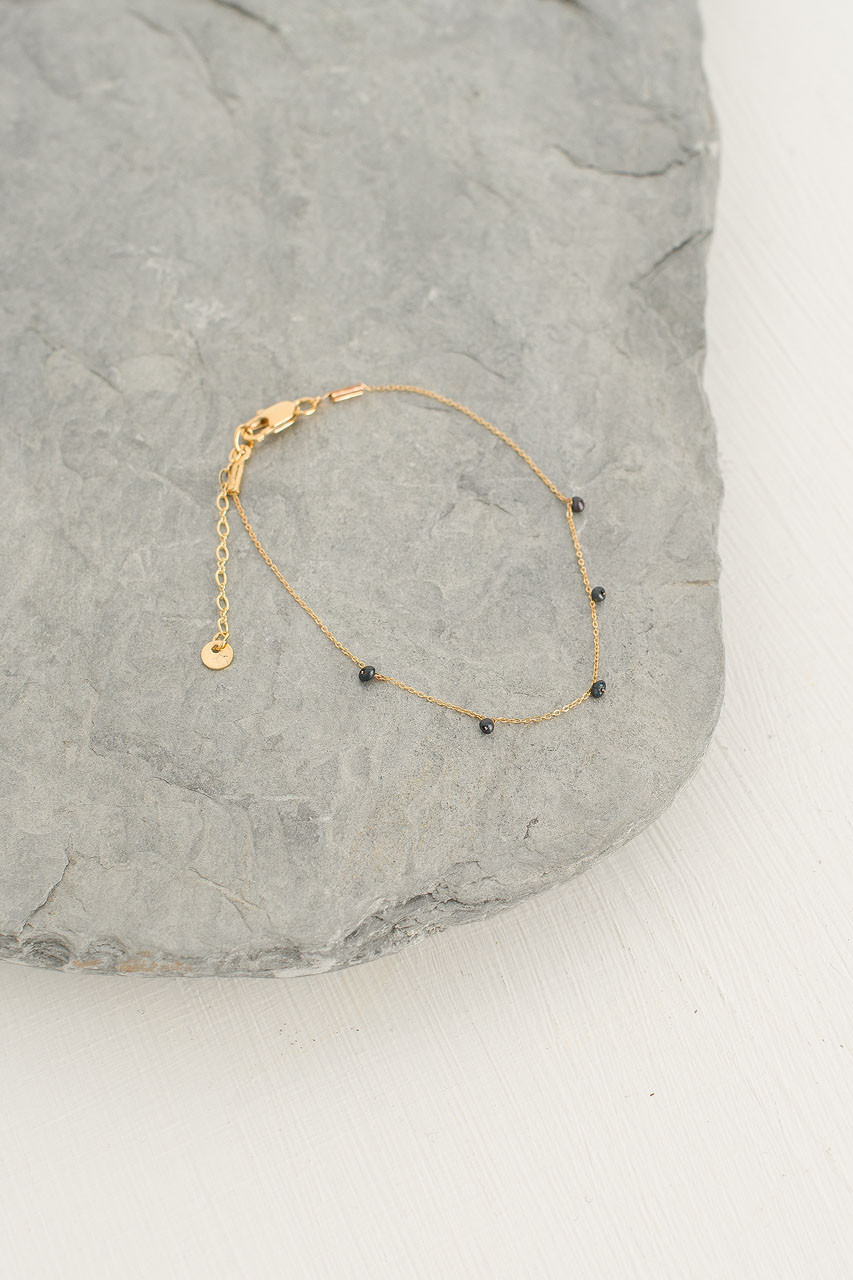 Lucy Mini Pearls Bracelet, Gold Plated/Black Pearl