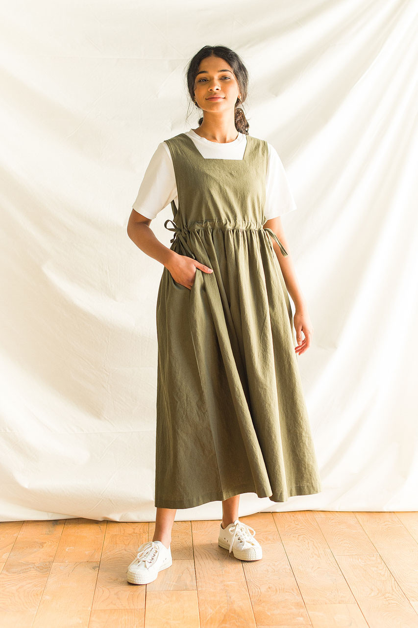 Martha Twin Ribbon Dress, Khaki