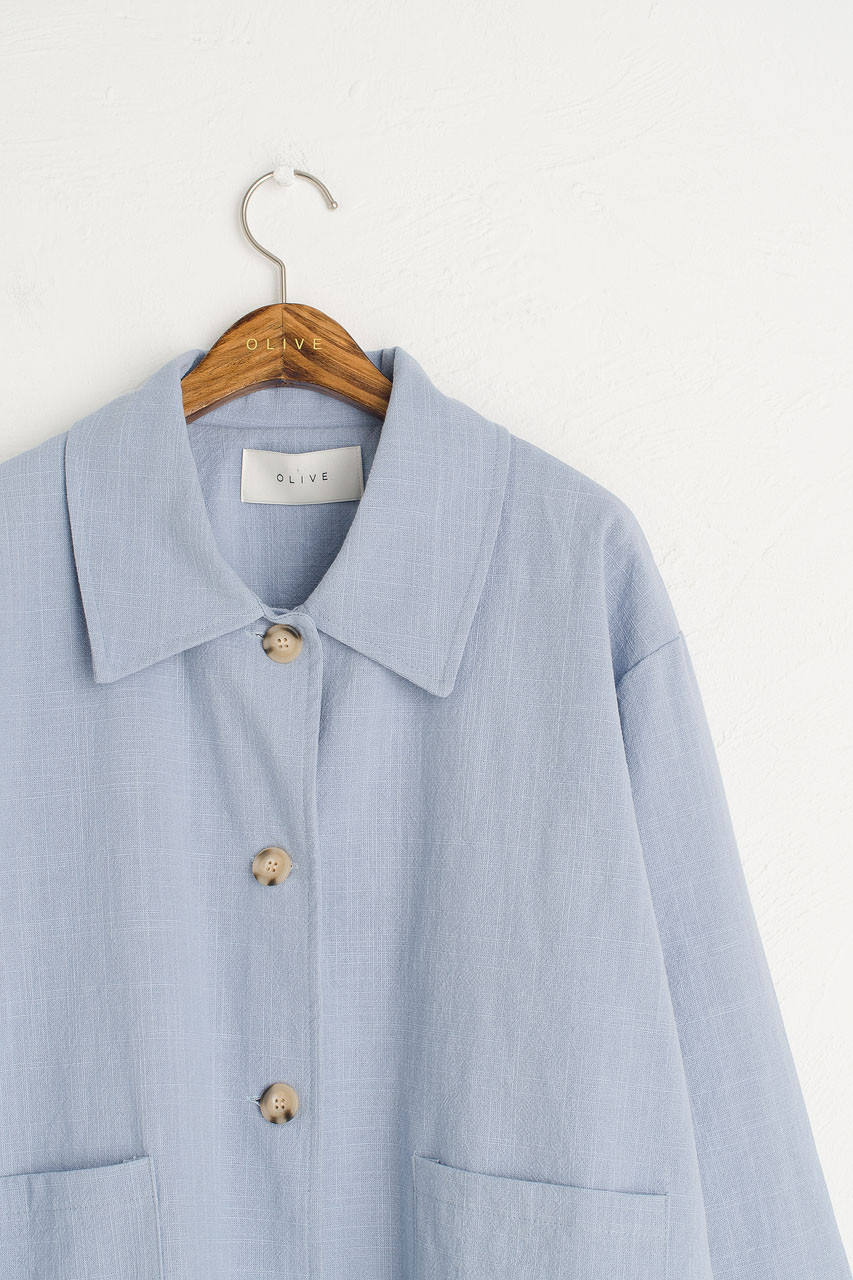 Linen Blend Simple Jacket, Sky Blue