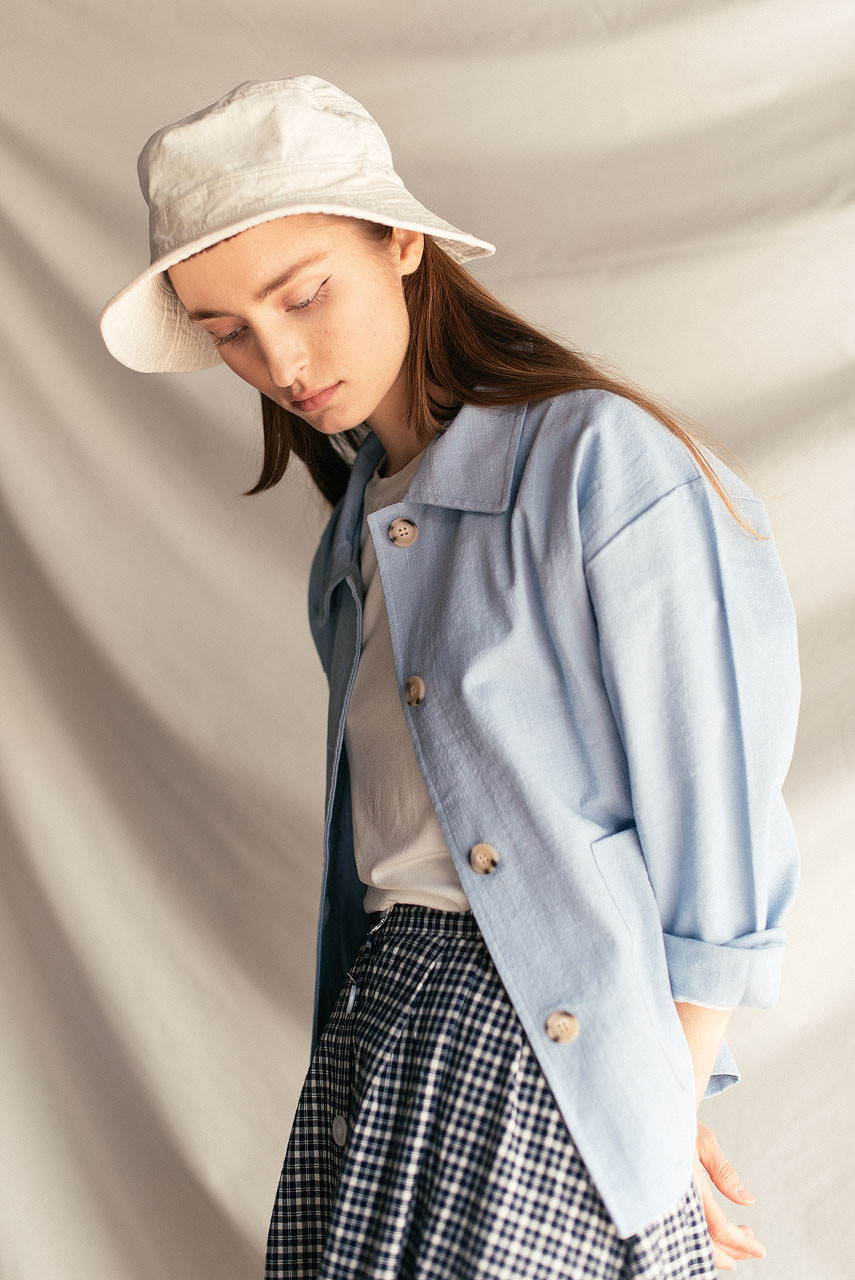 Linen Blend Simple Jacket, Sky Blue