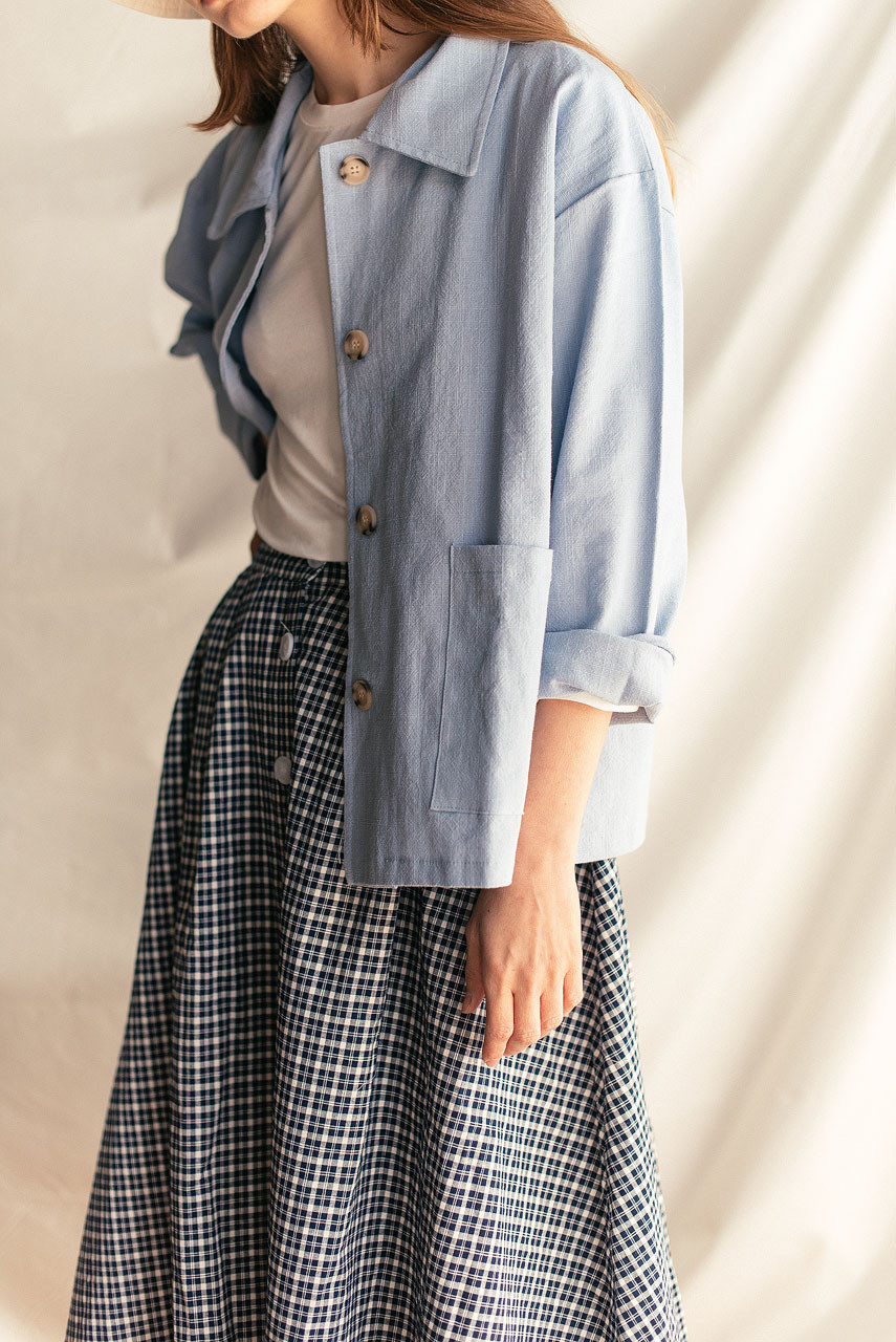 Linen Blend Simple Jacket, Sky Blue
