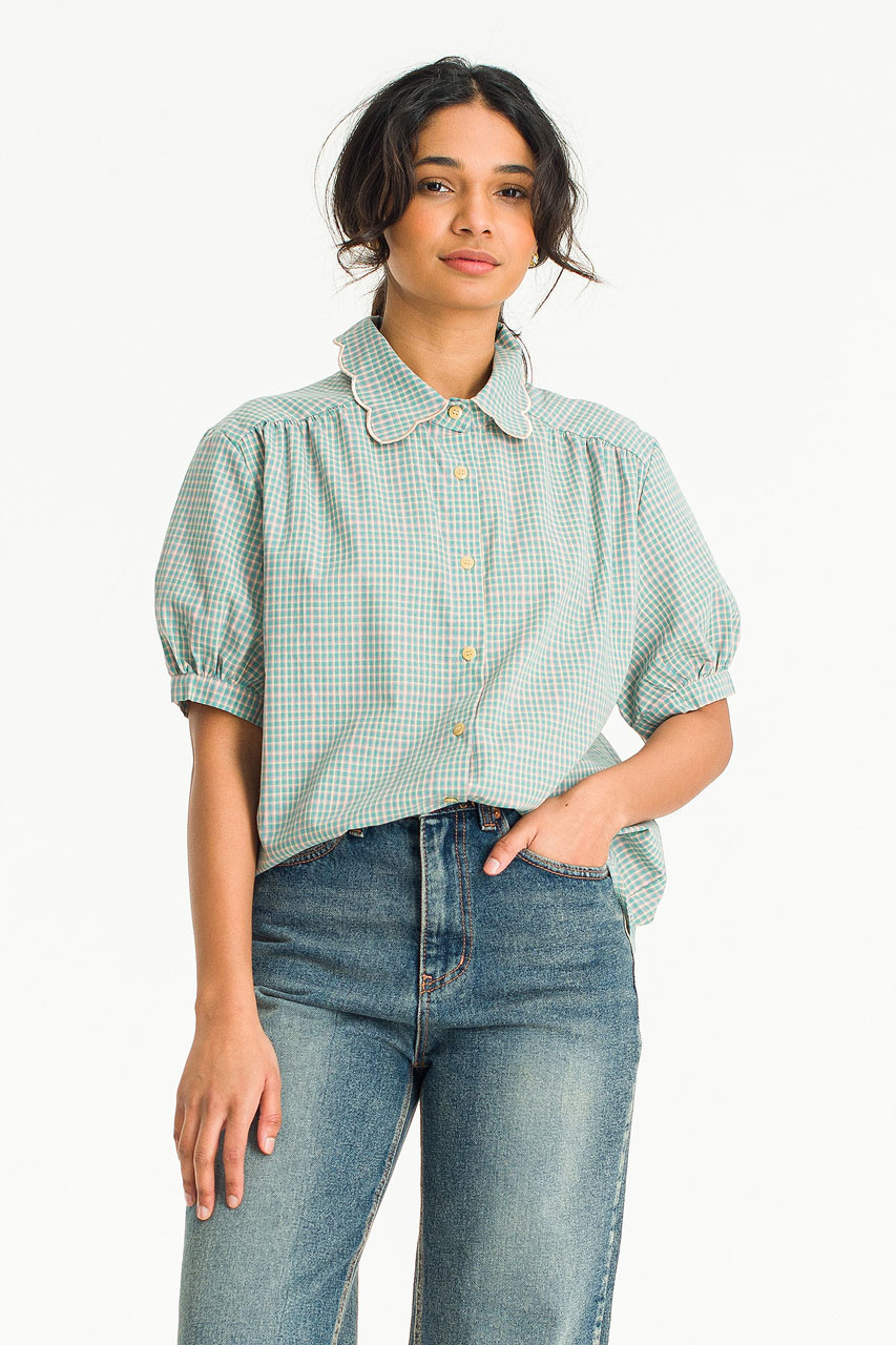 Nori Check Blouse, Khaki