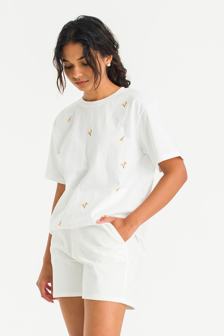 Dandelion Embroidered Tee, White