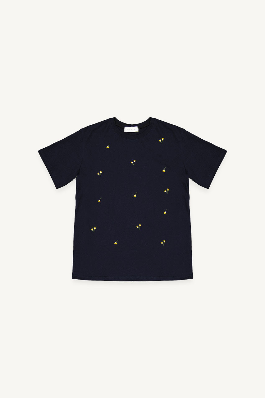 Dandelion Embroidered Tee, Navy