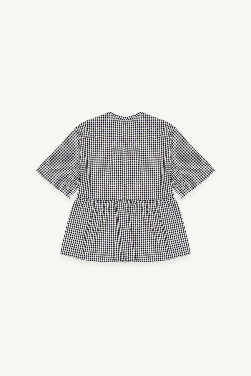 Faye Gingham Half Sleeve Blouse, Navy