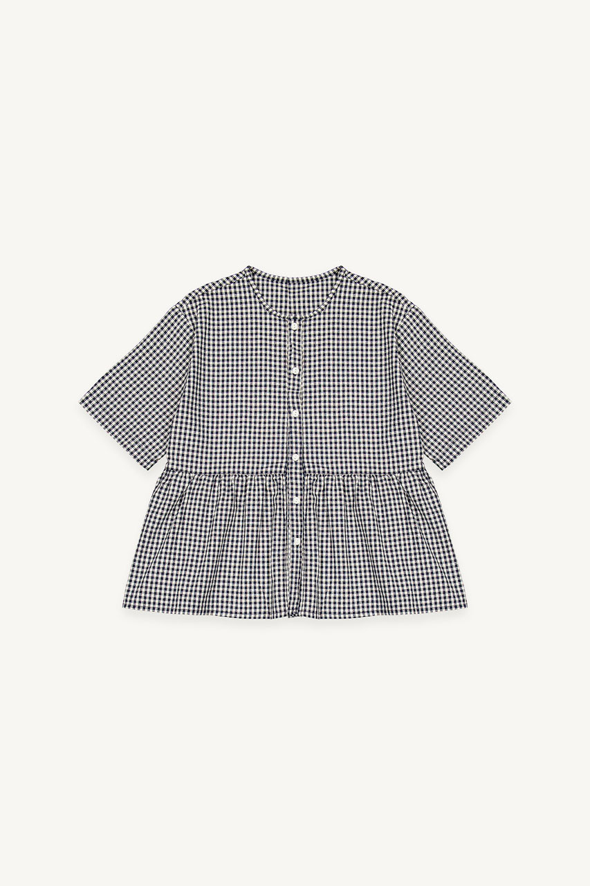 Faye Gingham Half Sleeve Blouse, Navy