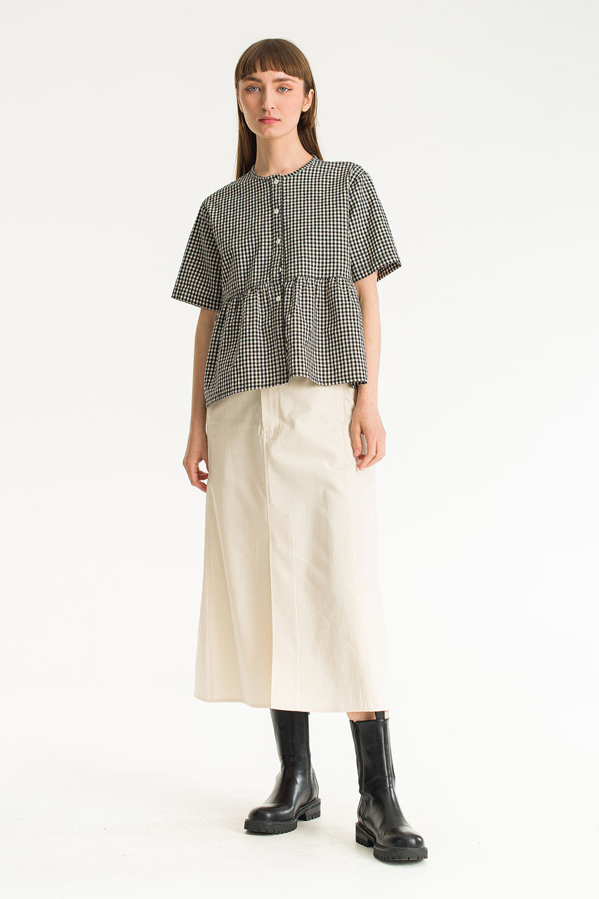 Faye Gingham Half Sleeve Blouse, Black