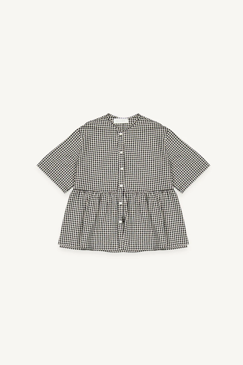Faye Gingham Half Sleeve Blouse, Black