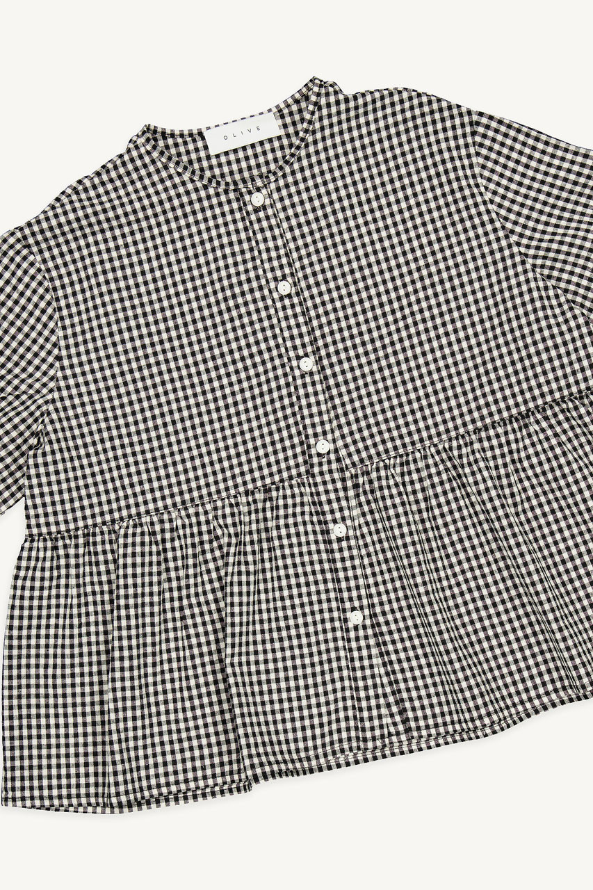 Faye Gingham Half Sleeve Blouse, Black
