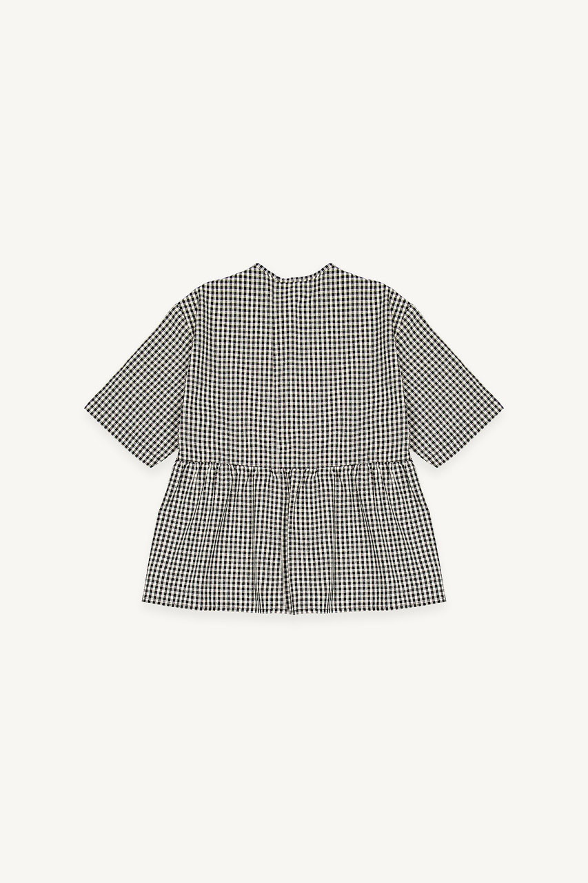 Faye Gingham Half Sleeve Blouse, Black