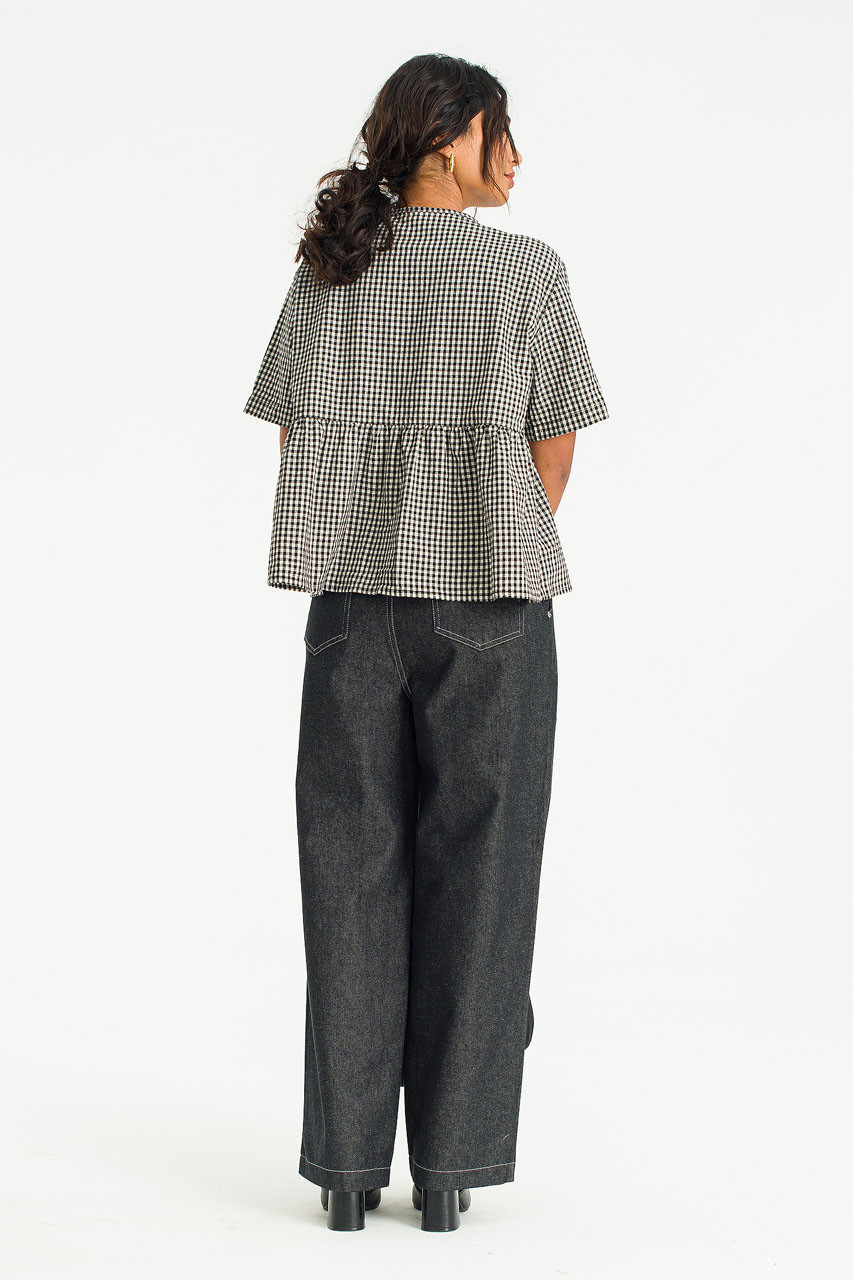 Faye Gingham Half Sleeve Blouse, Black