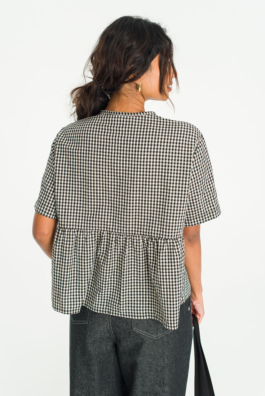 Faye Gingham Half Sleeve Blouse, Black