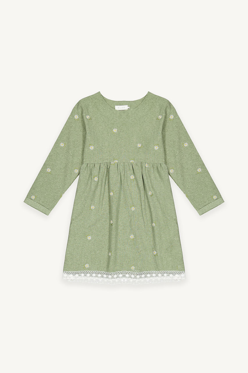 Daisy Embroidered Babydoll Dress, Khaki