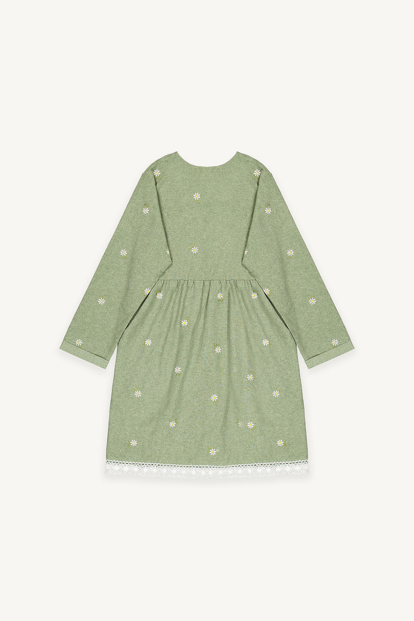 Daisy Embroidered Babydoll Dress, Khaki