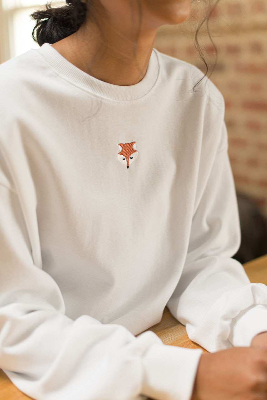Fox Embroidery Sweatshirt, Ivory