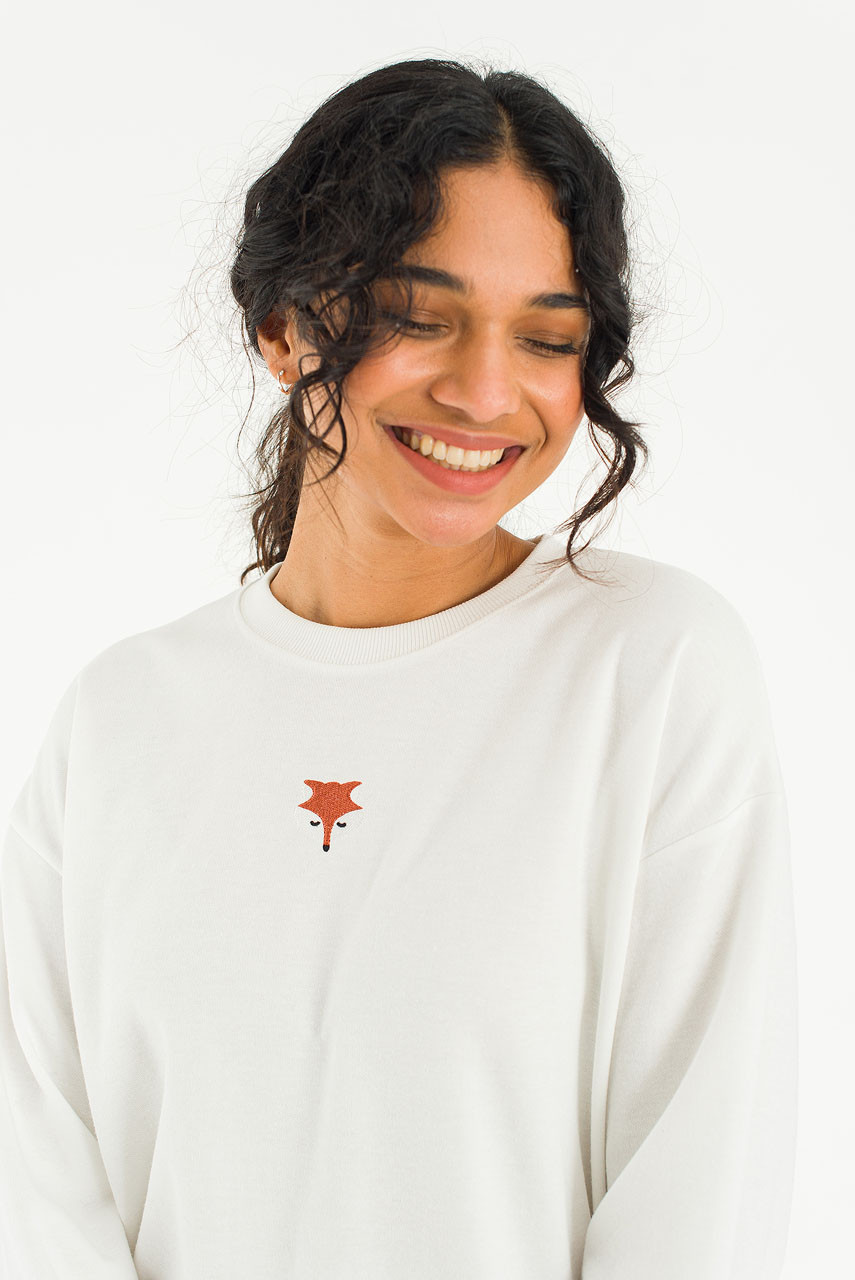 Fox Embroidery Sweatshirt, Ivory