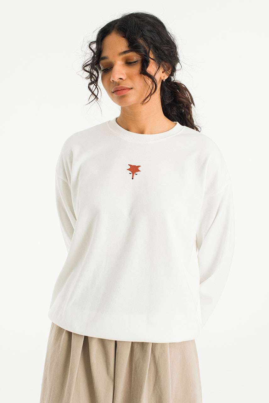 Fox Embroidery Sweatshirt, Ivory