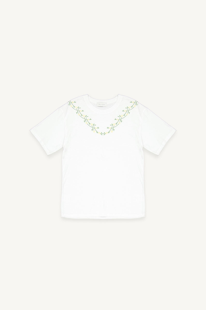 Freesia Vine Embroidery Tee, Ivory