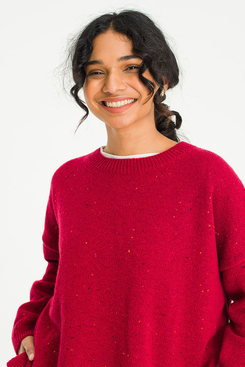 Boucle Round Neck Jumper, Mix Wine