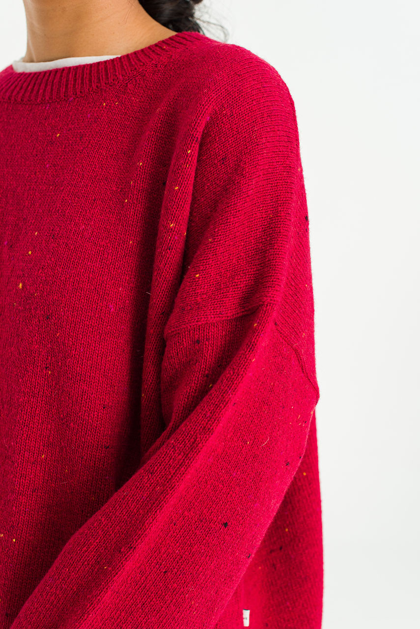 Boucle Round Neck Jumper, Mix Wine