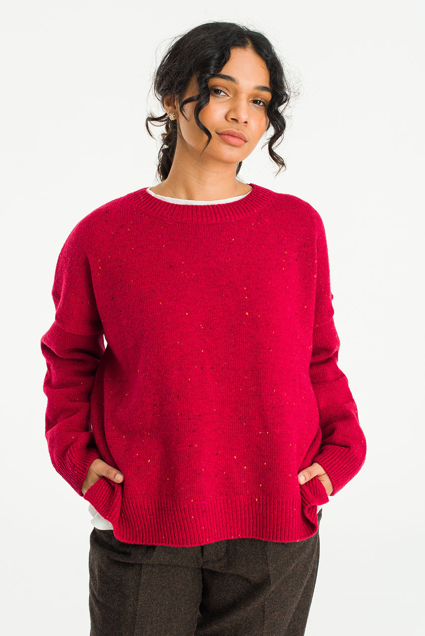 Boucle Round Neck Jumper, Mix Wine