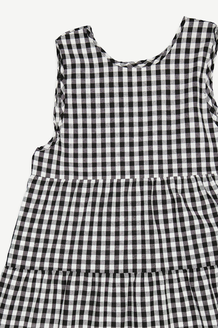 Tiered Gingham Check Dress, Black