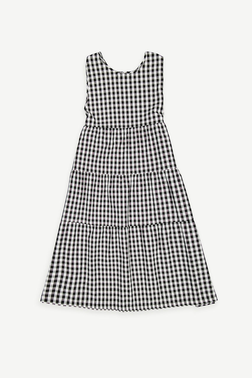 Tiered Gingham Check Dress, Black