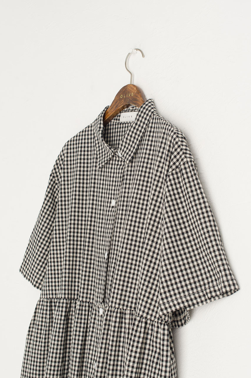 Gingham Shirt Dress, Black