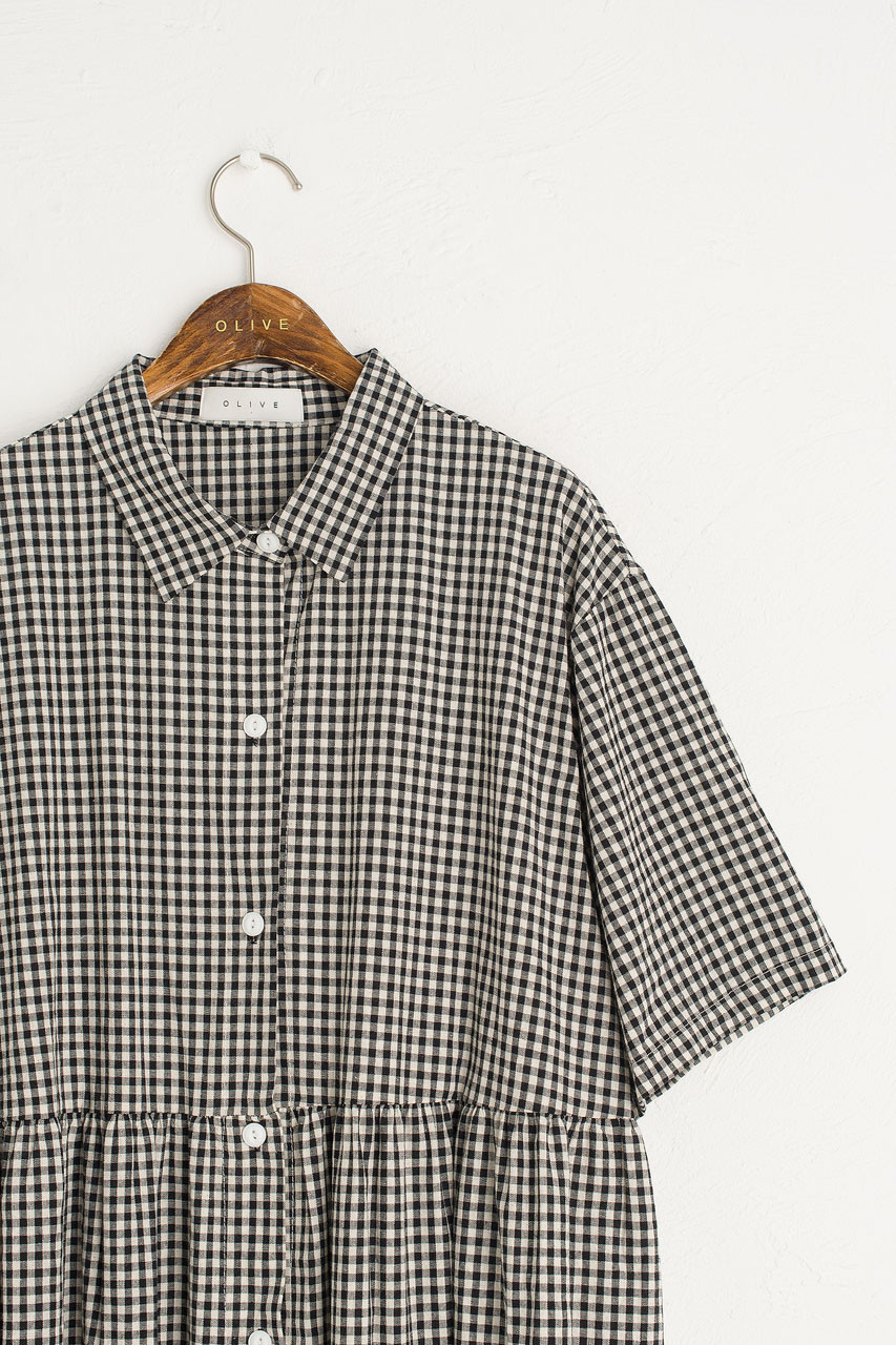Gingham Shirt Dress, Black