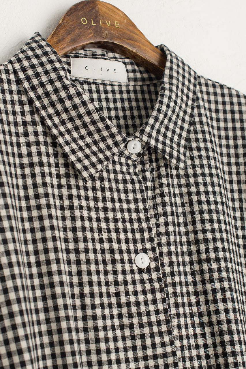 Gingham Shirt Dress, Black