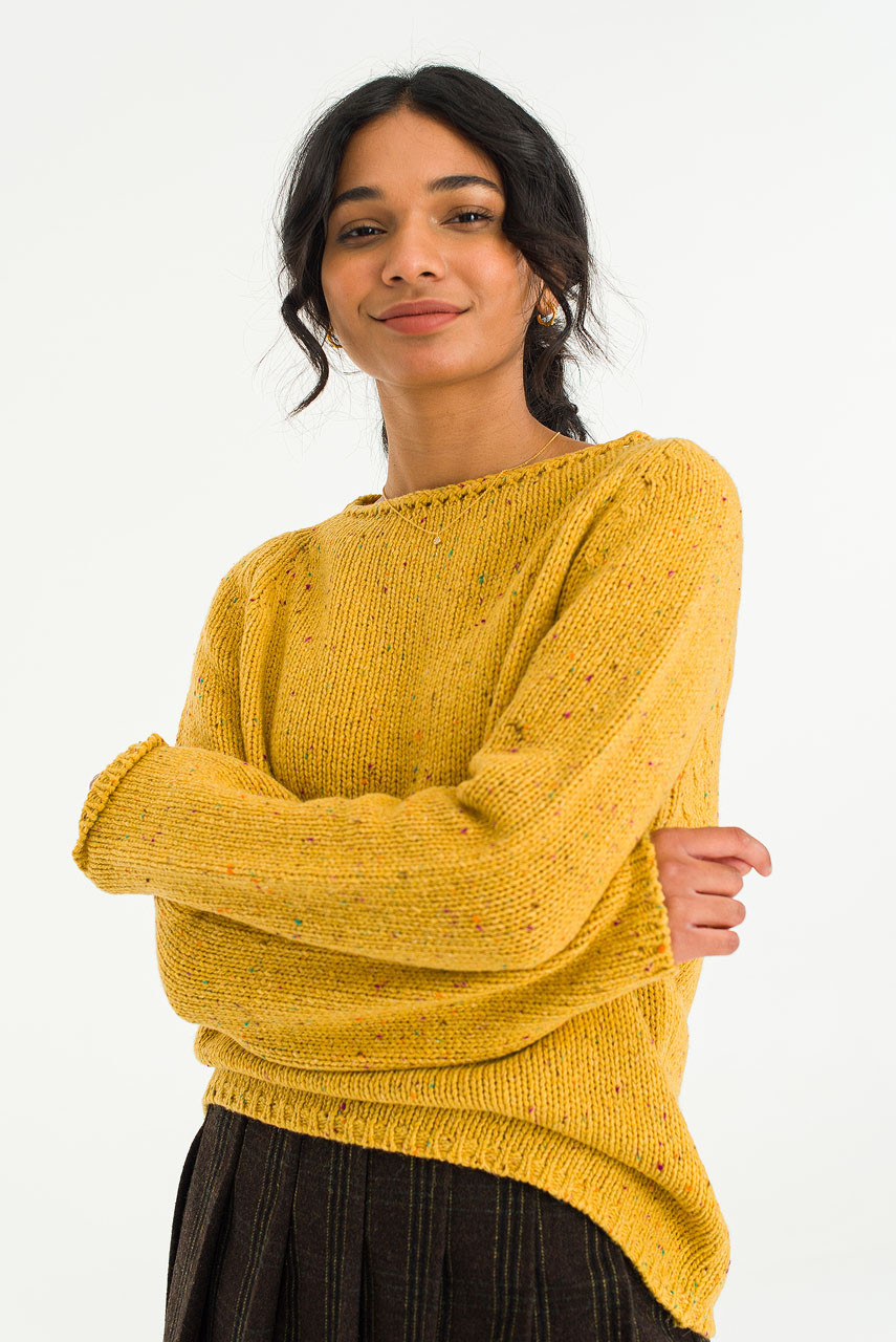 Flecked Fisherman Knit, Mustard
