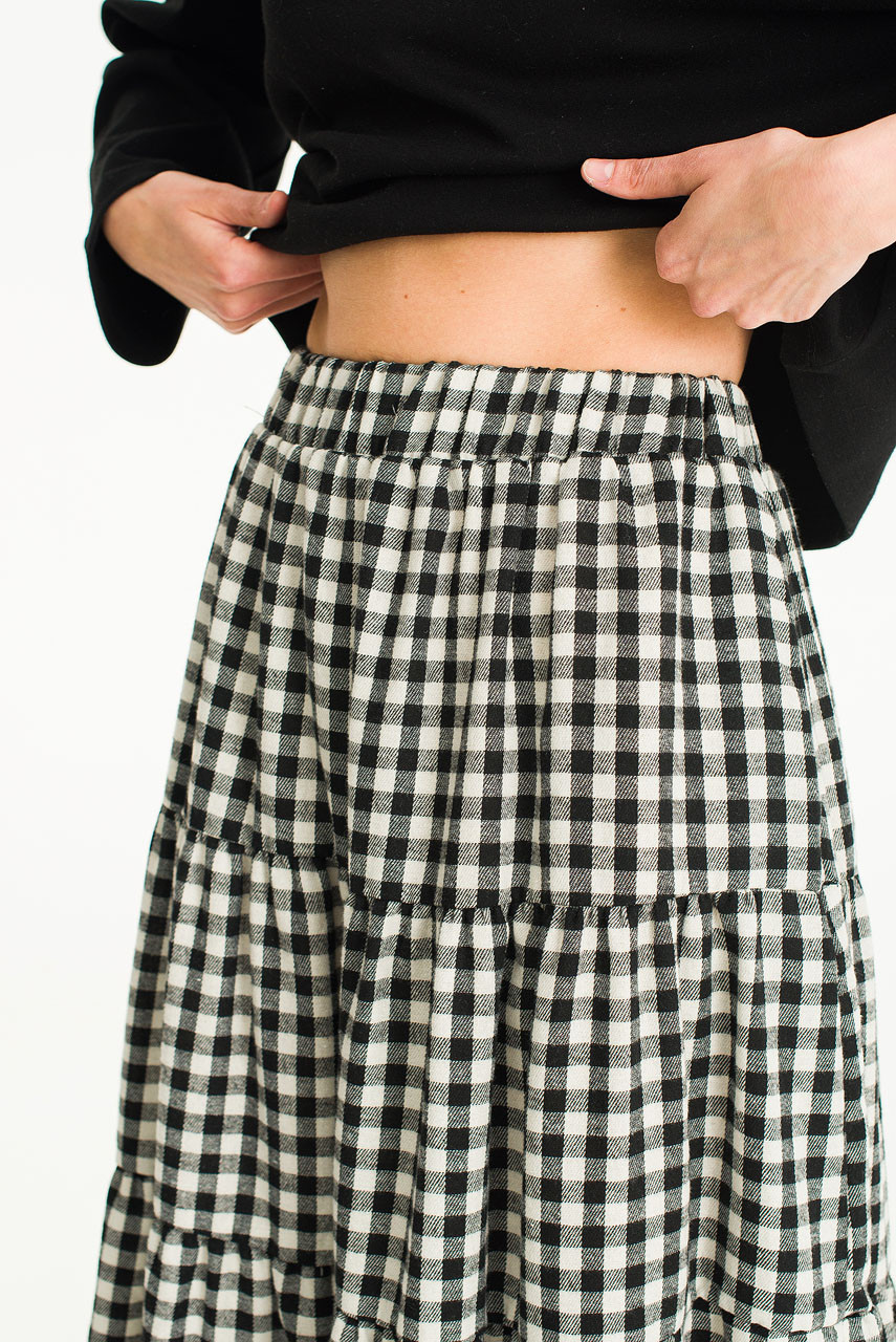 Faye Gingham Skirt, Black