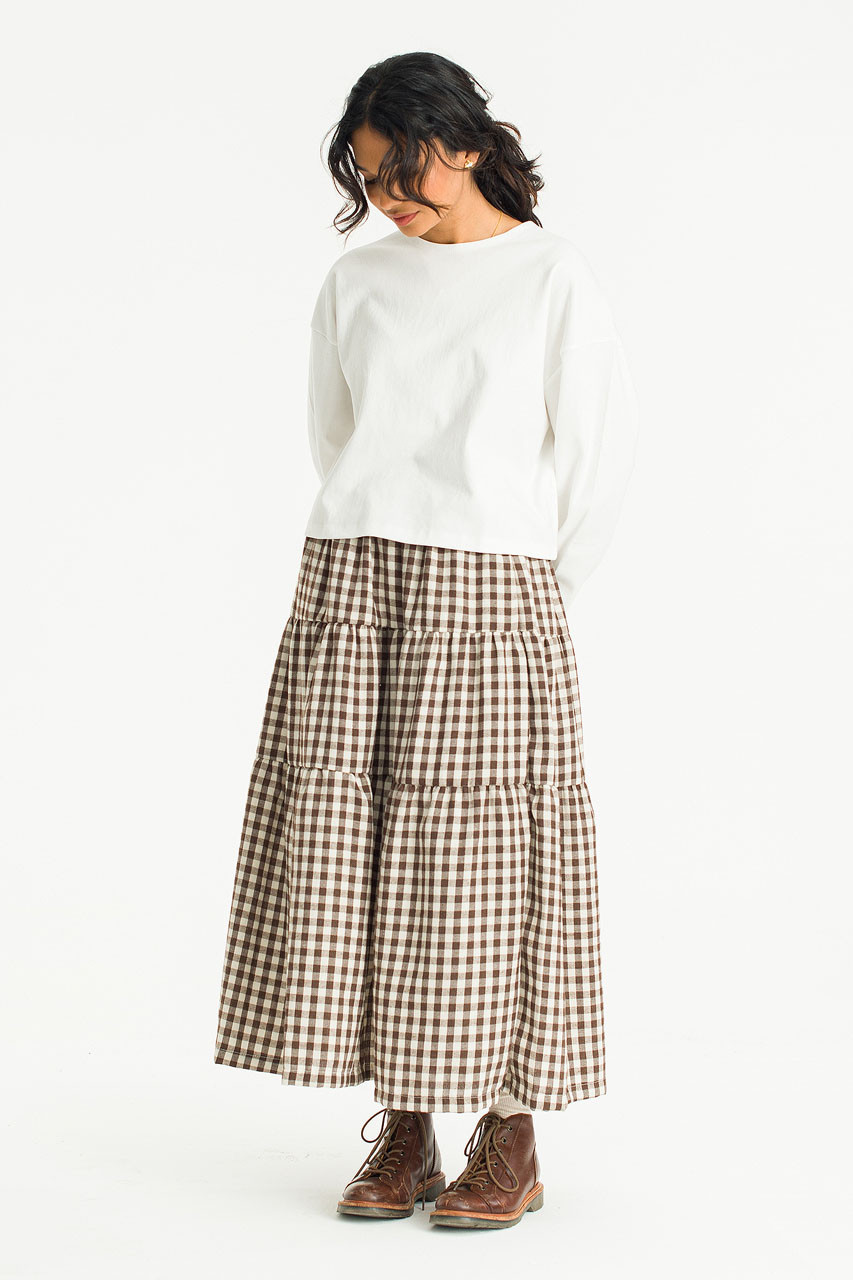 Faye Gingham Skirt, Brown