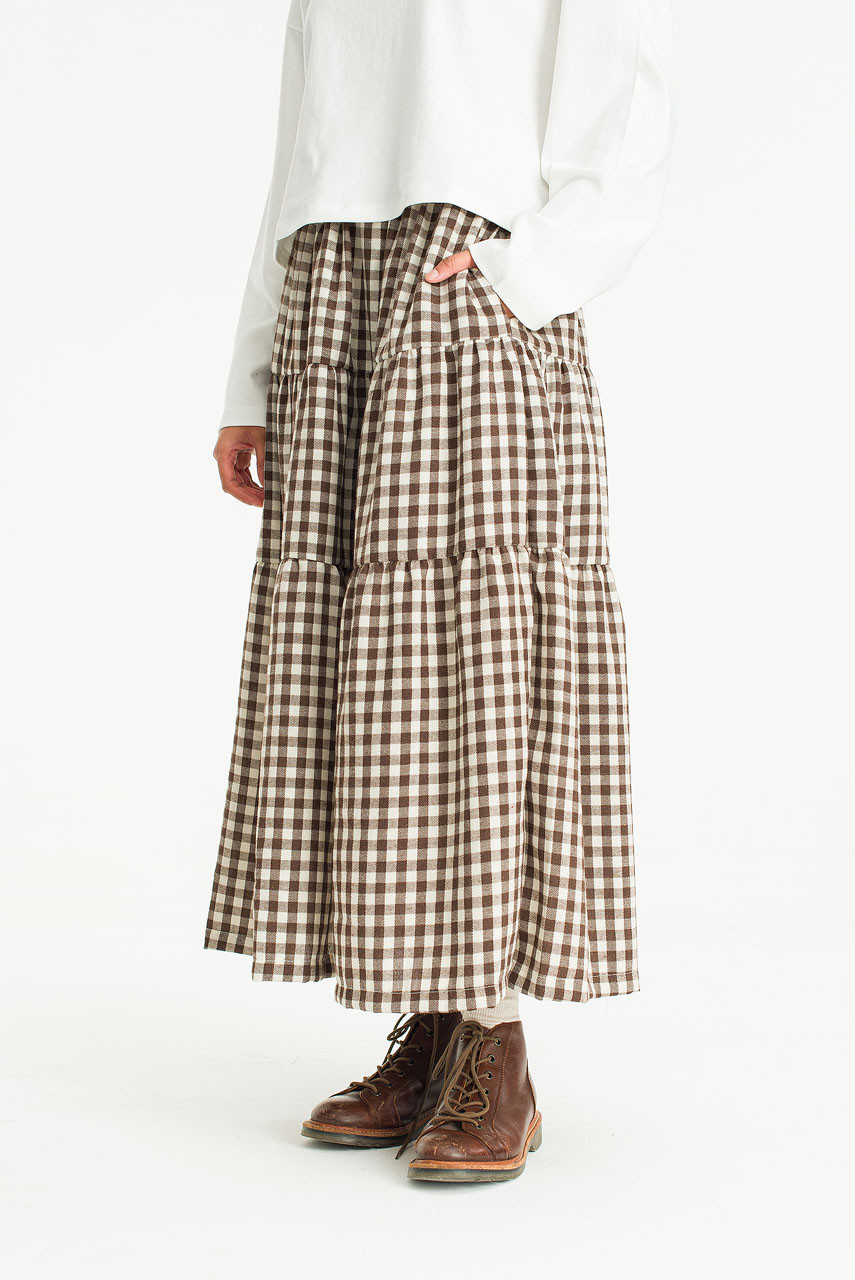 Faye Gingham Skirt, Brown