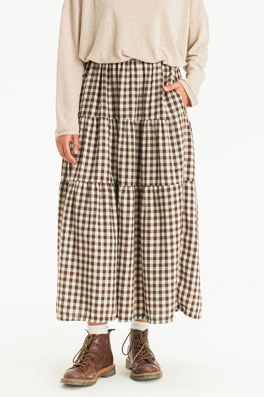 Faye Gingham Skirt, Brown