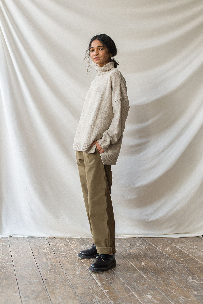 Oversize Boucle Roll Neck Jumper, Pebble