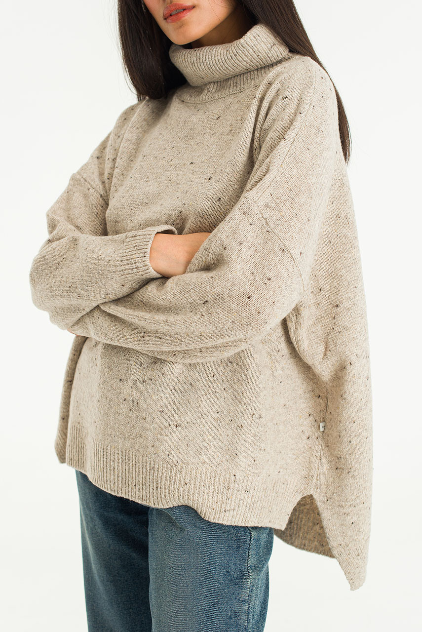 Oversize Boucle Roll Neck Jumper, Pebble