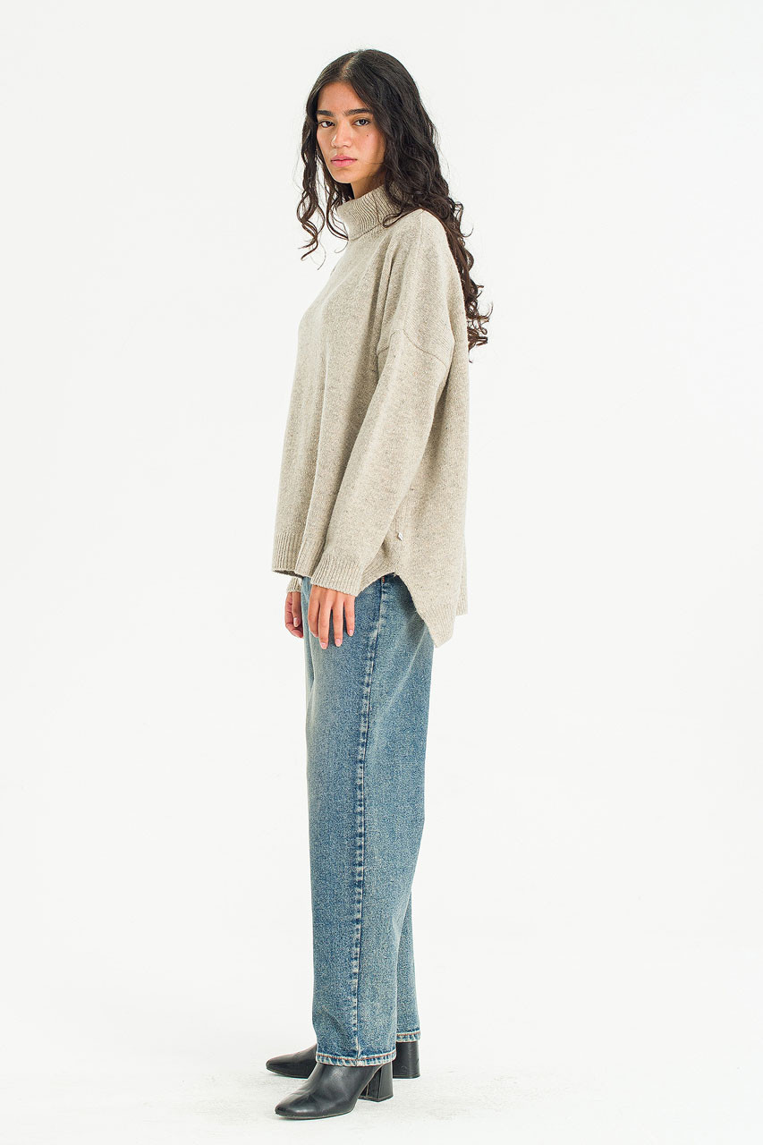 Oversize Boucle Roll Neck Jumper, Pebble