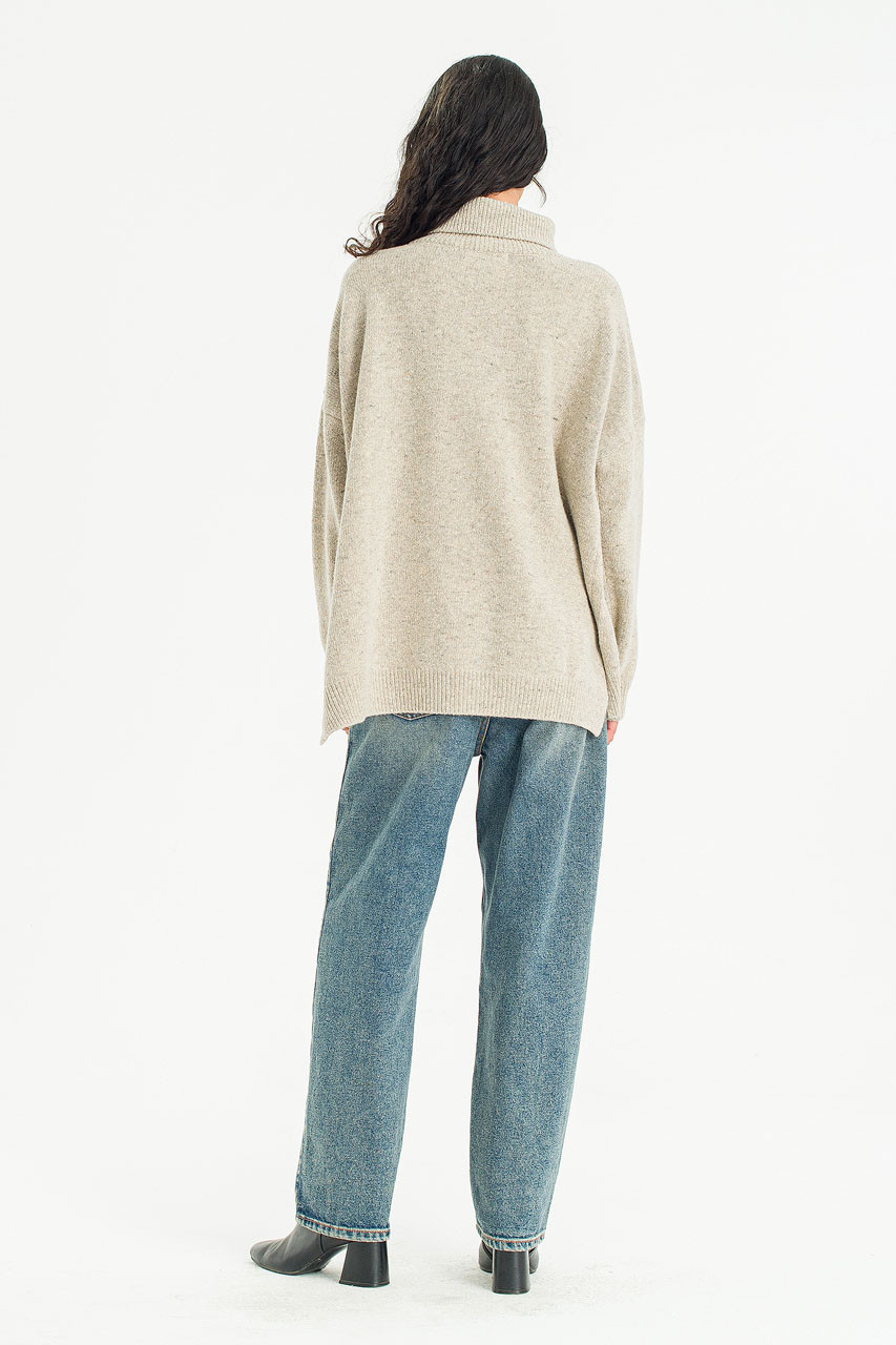 Oversize Boucle Roll Neck Jumper, Pebble